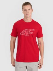 4F T-shirt regular z nadrukiem męski - czerwony M. Czerwone t-shirty męskie 4f, m, bez wzorów, z bawełny, bez kołnierzyka, bez ramiączek. Za 59.99 zł.