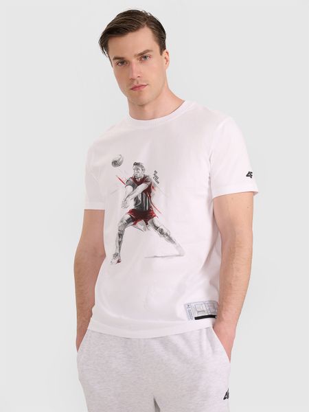 4F T-shirt regular z nadrukiem siatkarskim męski - biały XXL. Białe t-shirty męskie 4f, l, bez wzorów, z bawełny, klasyczne, bez ramiączek. W wyprzedaży za 39.99 zł.
