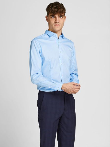 Jack & Jones Koszula Parma 12097662 Niebieski Super Slim Fit. Niebieskie koszule męskie Jack & Jones, m, bez wzorów, z bawełny, bez kołnierzyka, bez ramiączek. Za 119.99 zł.