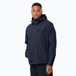 Kurtka przeciwwiatrowa męska Jack Wolfskin Desert Wind. Niebieskie kurtki softshell męskie Jack Wolfskin, m, bez wzorów, z softshellu, bez kaptura, trekkingowe. Za 449.99 zł.
