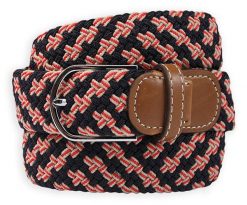 Granatowo-Beżowo-Czerwony Elastyczny Męski Pasek do Spodni, Casual -ALTIES- Parciany, Pleciony. Brązowe paski męskie Alties, bez wzorów, z elastanu, casualowe. Za 59.00 zł.
