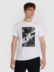 4F T-shirt regular z nadrukiem męski - biały L. Białe t-shirty męskie 4f, l, bez wzorów, z bawełny, bez kołnierzyka, bez ramiączek. Za 59.99 zł.