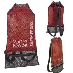 Plecak wodoszczelny worek sportowy na basen Mesh Bag 2 osobne kieszenie. Czerwone plecaki męskie SAFE4SPORT, bez wzorów, z meshu. Za 65.99 zł.