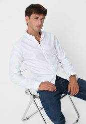 Biała koszula, Slim Fit, K-SALIX. Białe koszule męskie Volcano, l, bez wzorów, z bawełny, bez kołnierzyka, bez ramiączek. Za 149.99 zł.