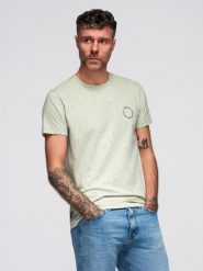 T-shirt męski bawełniany z nadrukiem i okrągłym dekoltem – miętowy V3 - Rozmiar: XXL. Zielone t-shirty męskie Ombre Clothing, m, bez wzorów, z bawełny, bez kołnierzyka, bez ramiączek. W wyprzedaży za 34.99 zł.