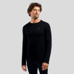 Bluza termoaktywna męska Odlo Merino 260 BL Top Crew Neck LS. Czarne bielizna termoaktywna męska Odlo, l, bez wzorów, bez ramiączek, do biegania. Za 392.99 zł.