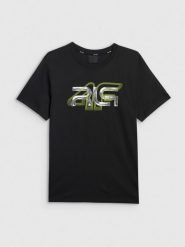 4F T-shirt regular z nadrukiem męski 4F x Robert Lewandowski - czarny XXL. Czarne t-shirty sportowe męskie 4f, l, bez wzorów, z bawełny, sportowe, bez ramiączek. Za 99.99 zł.
