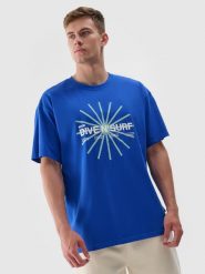 4F T-shirt regular z nadrukiem męski - niebieski S. Niebieskie t-shirty męskie 4f, m, bez wzorów, z bawełny, bez kołnierzyka, bez ramiączek. W wyprzedaży za 39.99 zł.