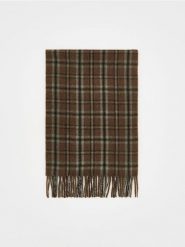 Szalik z dodatkiem wełny - ciemnobrązowy. Brązowe szaliki męskie Reserved, bez wzorów, z wełny. W wyprzedaży za 49.99 zł.