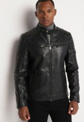 Czarna Kurtka Ramoneska z Ekoskóry Florendae. Czarne kurtki męskie Born2be, l, bez wzorów, z jeansu, eleganckie, bez ramiączek. Za 129.99 zł.