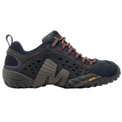 Buty trekkingowe męskie Merrell Intercept. Zielone buty trekkingowe męskie Merrell, bez wzorów, z gumy, sportowe, bez obcasa, bez zapięcia. Za 699.99 zł.