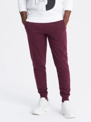 Męskie dresowe spodnie bawełniane joggery BASIC – bordowe V3 OM-PABS-0174 - XXL. Czerwone długie spodnie sportowe męskie Ombre Clothing, bez wzorów, z bawełny. Za 119.99 zł.