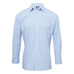 Męska Koszula Z Długim Rękawem Gingham Micro Checked. Białe koszule męskie PREMIER, m, bez wzorów, casualowe, bez kołnierzyka, bez ramiączek. Za 119.99 zł.