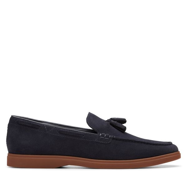 Mokasyny Clarks. Niebieskie mokasyny męskie Clarks, bez zapięcia. Za 289.99 zł.