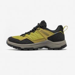 Buty turystyczne męskie Quechua MH100 wodoodporne. Brązowe buty trekkingowe męskie QUECHUA, bez wzorów, z syntetyku, sportowe, bez obcasa, bez zapięcia. Za 229.99 zł.