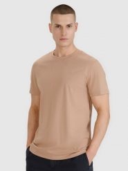4F T-shirt regular gładki męski - beżowy XXL. Brązowe t-shirty męskie 4f, m, bez wzorów, z bawełny, bez kołnierzyka, bez ramiączek. Za 49.99 zł.