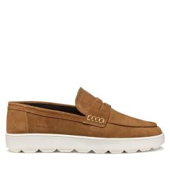 Mokasyny Geox. Brązowe mokasyny męskie Geox, bez zapięcia. Za 369.99 zł.