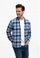 Koszula z wzorem w kratę, Regular Fit, K-VOLANS. Niebieskie koszule męskie Volcano, m, bez wzorów, z bawełny, bez kołnierzyka, bez ramiączek. Za 149.99 zł.