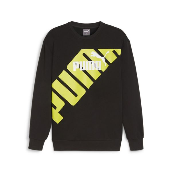 Męska bluza z nadrukiem PUMA POWER PUMA Black Lime Sheen Green. Czarne bluzy nierozpinane męskie Puma, m, bez wzorów, klasyczne, bez ramiączek, bez kaptura. W wyprzedaży za 175.00 zł.