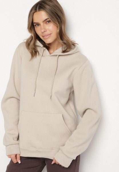 Beżowa Bluza z Kapturem i Kangurkową Kieszenią Envila. Brązowe bluzy nierozpinane męskie Born2be, l, bez wzorów, z jeansu, z kapturem. Za 59.99 zł.