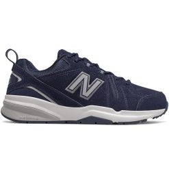 Buty męskie New Balance MX608UN5 – granatowe. Niebieskie buty do biegania męskie New Balance, bez wzorów, z materiału, bez zapięcia. Za 349.99 zł.