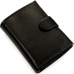 Solier Elegancki czarny skórzany męski portfel SOLIER. Czarne portfele męskie Solier, bez wzorów. Za 84.00 zł.