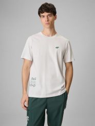 4F T-shirt regular z nadrukiem męski - biały L. Białe t-shirty męskie 4f, l, bez wzorów, z materiału, bez kołnierzyka, bez ramiączek. Za 79.99 zł.