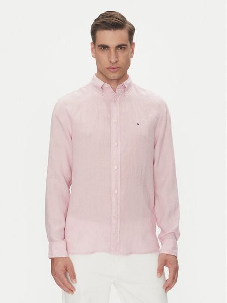 Tommy Hilfiger Koszula MW0MW34602 Różowy Regular Fit. Czerwone koszule męskie Tommy Hilfiger, m, bez wzorów, ze lnu, bez kołnierzyka, bez ramiączek. Za 319.99 zł.
