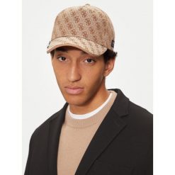 Czapka z daszkiem Guess. Brązowe czapki męskie Guess, z aplikacjami. Za 159.99 zł.