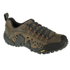 Buty trekkingowe męskie, Merrell Intercept. Czarne buty trekkingowe męskie Merrell, bez wzorów, z gumy, sportowe, bez obcasa, bez zapięcia. Za 747.00 zł.