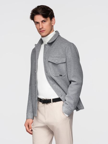 Lekka flauszowa kurtka męska z dodatkiem wiskozy – szara V2 - Rozmiar: XL. Szare kurtki męskie Ombre Clothing, m, bez wzorów, z materiału, bez ramiączek, bez kaptura. W wyprzedaży za 169.99 zł.