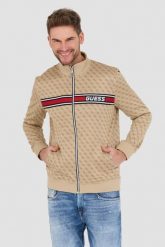 GUESS Beżowa męska bluza Korbin. Brązowe bluzy nierozpinane męskie Guess, l, z aplikacjami, bez ramiączek, bez kaptura. W wyprzedaży za 426.99 zł.