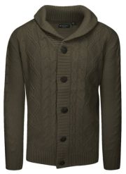 Dziergany Sweter Zapinany na Guziki, Kardigan, Elegancki - BRAVE SOUL - Khaki. Zielone swetry męskie Brave Soul, bez wzorów, dziergany, casualowe, bez kołnierzyka, bez ramiączek. Za 149.00 zł.