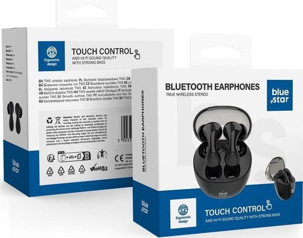 Słuchawki Blue Star słuchawki bezprzewodowe stereo TWS BK99 czarne. Czarne słuchawki bluetooth Blue Star. Za 27.50 zł.