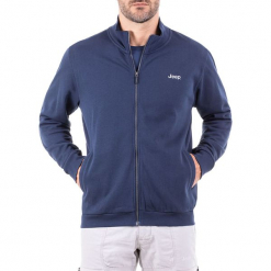 Bluza w kolorze granatowym. Niebieskie bluzy rozpinane męskie Jeep, z nadrukiem, prążkowane. W wyprzedaży za 114.95 zł.