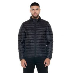 Kurtka puchowa z pełny zamek błyskawiczny na co dzień. Czarne kurtki męskie LEONE 1947 APPAREL, bez wzorów, z poliesteru, sportowe, bez ramiączek, bez kaptura. W wyprzedaży za 201.87 zł.