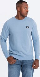 Ombre Nierozpinana męska dresowa bluza z metalowym pinem błękitna V3 OM-SSNZ-0136 XL. Niebieskie bluzy nierozpinane męskie Ombre, m, bez wzorów, z dresówki, bez ramiączek, bez kaptura. Za 139.99 zł.