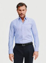 PAKO LORENTE – Niebieska koszula męska w paski. Niebieskie koszule męskie Pako Lorente, m, bez wzorów, z bawełny, bez kołnierzyka, bez ramiączek. Za 99.99 zł.