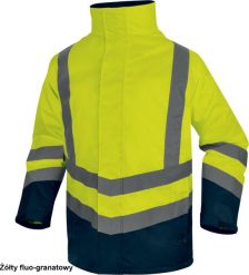 Kurtka męska Delta Plus OPTIMUM3 - KURTKA OSTRZEGAWCZA 5 W 1 Z POLIESTRU OXFORD POWLEKANEGO PU - pomarańczowy fluo-granatowy S. Brązowe kurtki męskie DELTA PLUS, m, bez wzorów, bez ramiączek, bez kaptura. Za 414.92 zł.