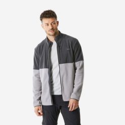 Polar turystyczny męski Quechua MH500. Szare bluzy z polaru męskie QUECHUA, l, bez wzorów, z materiału, sportowe, bez ramiączek, bez kaptura. Za 119.99 zł.