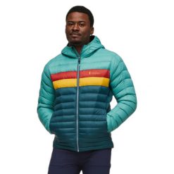Kurtka puchowa z kapturem Cotopaxi Fuego. Niebieskie kurtki męskie Cotopaxi, bez wzorów, z puchu, sportowe, bez ramiączek, z kapturem. W wyprzedaży za 1,009.50 zł.