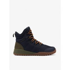 Buty zimowe Columbia Fairbanks Omni-Heat. Niebieskie buty trekkingowe męskie Columbia, na zimę, bez wzorów, sportowe, bez obcasa, bez zapięcia. Za 403.99 zł.