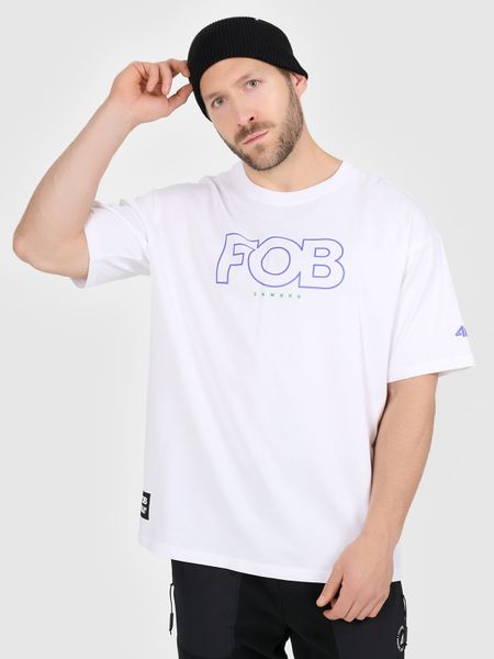 4F T-shirt loose z nadrukiem męski - biały M. Białe t-shirty męskie 4f, m, bez wzorów, z materiału, bez kołnierzyka, bez ramiączek. Za 79.99 zł.