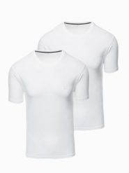 Zestaw męskich t-shirtów z okrągłym dekoltem - biała V4 - Rozmiar: M. Białe t-shirty męskie Ombre Clothing, m, bez wzorów, z bawełny, bez kołnierzyka, bez ramiączek. W wyprzedaży za 89.99 zł.