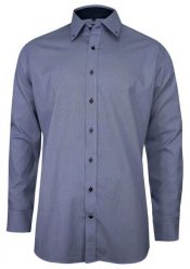 Granatowa Elegancka Koszula Męska z Długim Rękawem, 100% Bawełna -RANIR- Taliowana, w Drobną Kratkę. Niebieskie koszule męskie Ranir, m, bez wzorów, z bawełny, bez kołnierzyka, bez ramiączek. Za 169.00 zł.