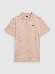4F Koszulka polo regular z nadrukiem męska - beżowa S. Brązowe koszulki polo męskie 4f, m, bez wzorów, z bawełny, eleganckie, bez kołnierzyka, bez ramiączek. W wyprzedaży za 79.99 zł.