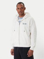 Guess Jeans Bluza M6GQB6 KCPR1 Biały Boxy Fit. Białe bluzy rozpinane męskie Guess Jeans, l, z aplikacjami, z bawełny, bez ramiączek, bez kaptura. Za 439.99 zł.