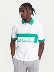 United Colors Of Benetton Polo 3MCYU301U Biały Regular Fit. Białe koszulki polo męskie United Colors Of Benetton, l, bez wzorów, z bawełny, bez kołnierzyka, bez ramiączek. Za 189.99 zł.