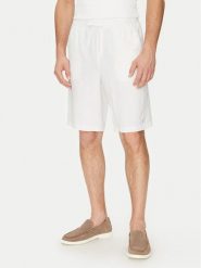 Guess Szorty materiałowe F5GD00 WH4J0 Biały Regular Fit. Białe szorty męskie Guess, z aplikacjami, z bawełny. Za 199.99 zł.