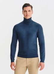 PAKO LORENTE - Golf męski w ciemnoniebieskim kolorze. Niebieskie swetry męskie Pako Lorente, bez wzorów, z nylonu, bez kołnierzyka, bez ramiączek. Za 119.99 zł.